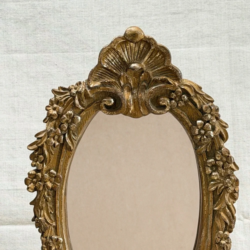 Vintage Gold Oval Table Mirror Ornate Vanity Mirror Romantic Gothic Decor